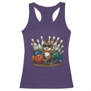 Funny Bowler Gift Racerback Tank Top Bowling Cat With Sunglasses TS12 Purple Print Your Wear