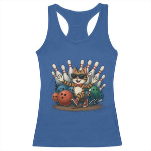 Funny Bowler Gift Racerback Tank Top Bowling Cat With Sunglasses TS12 Royal Blue Print Your Wear
