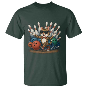 Funny Bowler Gift T Shirt Bowling Cat With Sunglasses TS12 Dark Forest Green Print Your Wear