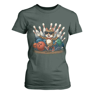Funny Bowler Gift T Shirt For Women Bowling Cat With Sunglasses TS12 Dark Forest Green Print Your Wear