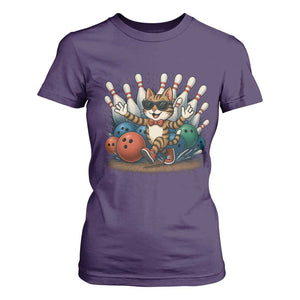 Funny Bowler Gift T Shirt For Women Bowling Cat With Sunglasses TS12 Purple Print Your Wear