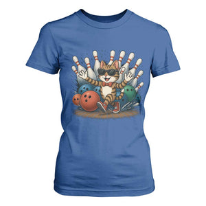 Funny Bowler Gift T Shirt For Women Bowling Cat With Sunglasses TS12 Royal Blue Print Your Wear