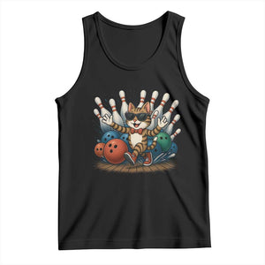 Funny Bowler Gift Tank Top Bowling Cat With Sunglasses TS12 Black Print Your Wear