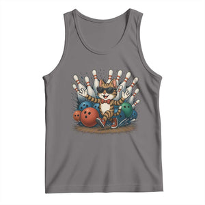 Funny Bowler Gift Tank Top Bowling Cat With Sunglasses TS12 Deep Heather Print Your Wear