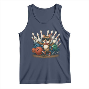 Funny Bowler Gift Tank Top Bowling Cat With Sunglasses TS12 Navy Print Your Wear