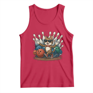 Funny Bowler Gift Tank Top Bowling Cat With Sunglasses TS12 Red Print Your Wear