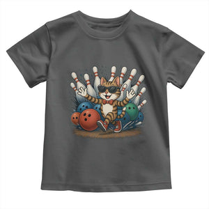 Funny Bowler Gift Toddler T Shirt Bowling Cat With Sunglasses TS12 Dark Heather Print Your Wear