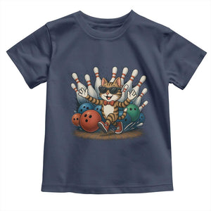 Funny Bowler Gift Toddler T Shirt Bowling Cat With Sunglasses TS12 Navy Print Your Wear
