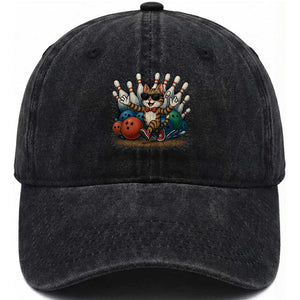 Funny Bowler Gift Washed Cotton Baseball Cap Bowling Cat With Sunglasses TS12 Print Your Wear
