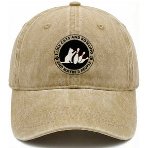 I Like Cats And Bowling And Maybe 3 People Washed Cotton Baseball Cap Funny Cat Lovers TS12 Print Your Wear