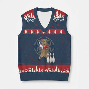 Funny Cat Bowling Meme V-Neck Knit Sweater Vest Gift For Bowlers TS12 Navy Red Print Your Wear