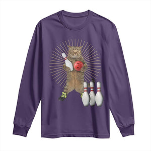 Funny Cat Bowling Meme Long Sleeve Shirt Gift For Bowlers TS12 Purple Print Your Wear