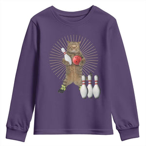 Funny Cat Bowling Meme Youth Sweatshirt Gift For Bowlers TS12 Purple Print Your Wear