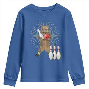Funny Cat Bowling Meme Youth Sweatshirt Gift For Bowlers TS12 Royal Blue Print Your Wear