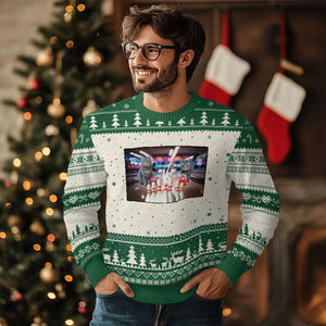 Funny Cats Bowling Battle Ugly Christmas Sweater Gift For Cat Lovers TS12 Beige Green Print Your Wear