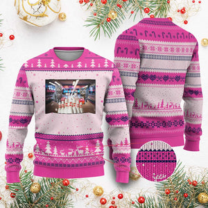 Funny Cats Bowling Battle Ugly Christmas Sweater Gift For Cat Lovers TS12 Hot Pink Print Your Wear