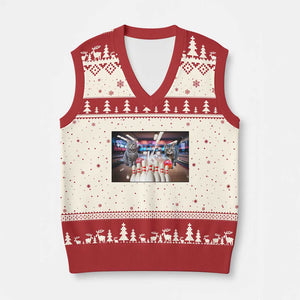 Funny Cats Bowling Battle V-Neck Knit Sweater Vest Gift For Cat Lovers TS12 Beige Red Print Your Wear