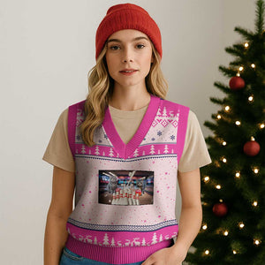 Funny Cats Bowling Battle V-Neck Knit Sweater Vest Gift For Cat Lovers TS12 Hot Pink Print Your Wear