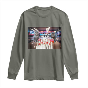 Funny Cats Bowling Battle Long Sleeve Shirt Gift For Cat Lovers TS12 Military Green Print Your Wear
