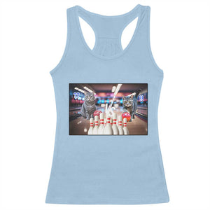 Funny Cats Bowling Battle Racerback Tank Top Gift For Cat Lovers TS12 Light Blue Print Your Wear