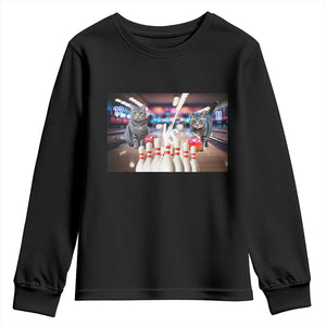 Funny Cats Bowling Battle Youth Sweatshirt Gift For Cat Lovers TS12 Black Print Your Wear