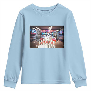 Funny Cats Bowling Battle Youth Sweatshirt Gift For Cat Lovers TS12 Light Blue Print Your Wear