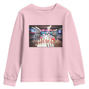 Funny Cats Bowling Battle Youth Sweatshirt Gift For Cat Lovers TS12 Light Pink Print Your Wear
