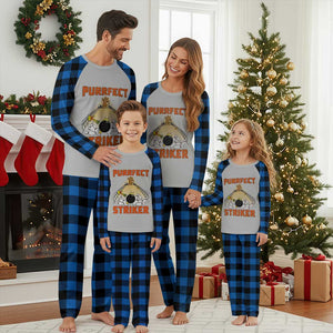 Funny Cat Bowling Gift Plaid Pajama Set Purrfect Striker TS12 Blue Plaid Print Your Wear