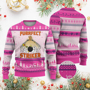 Funny Cat Bowling Gift Ugly Christmas Sweater Purrfect Striker TS12 Hot Pink Print Your Wear