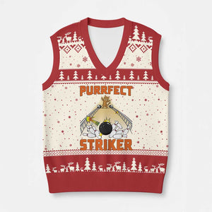 Funny Cat Bowling Gift V-Neck Knit Sweater Vest Purrfect Striker TS12 Beige Red Print Your Wear