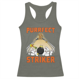 Funny Cat Bowling Gift Racerback Tank Top Purrfect Striker TS12 Military Green Print Your Wear