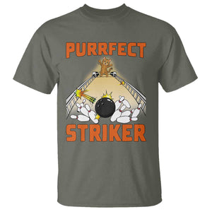 Funny Cat Bowling Gift T Shirt Purrfect Striker TS12 Military Green Print Your Wear