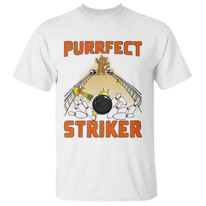 Funny Cat Bowling Gift T Shirt Purrfect Striker TS12 White Print Your Wear