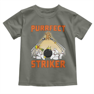 Funny Cat Bowling Gift Toddler T Shirt Purrfect Striker TS12 Military Green Print Your Wear