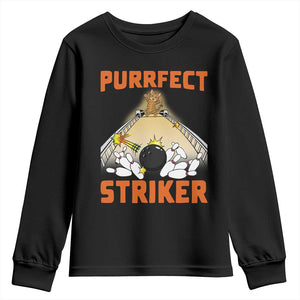 Funny Cat Bowling Gift Youth Sweatshirt Purrfect Striker TS12 Black Print Your Wear