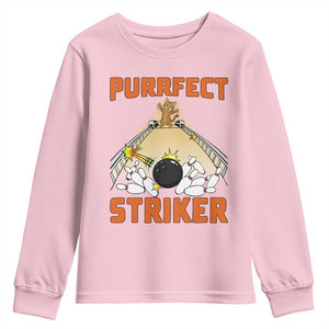Funny Cat Bowling Gift Youth Sweatshirt Purrfect Striker TS12 Light Pink Print Your Wear