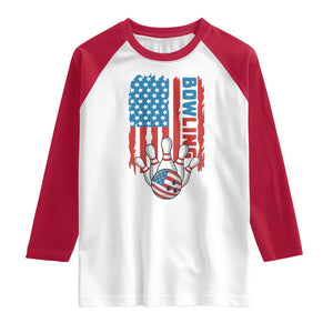 American Flag Patriotic Bowling Raglan Shirt Bowler Gift TS12 White Red Print Your Wear
