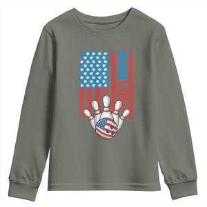 American Flag Patriotic Bowling Youth Sweatshirt Bowler Gift TS12 Military Green Print Your Wear