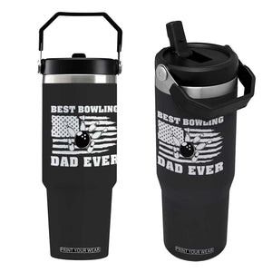 Best Bowling Dad Ever Flip Straw Tumbler American Flag Patriotic Bowler Gift TS12 One Size: 30 oz Black Print Your Wear