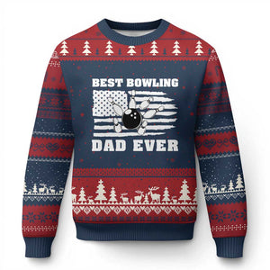 Best Bowling Dad Ever Ugly Christmas Sweater American Flag Patriotic Bowler Gift TS12 Navy Red Print Your Wear