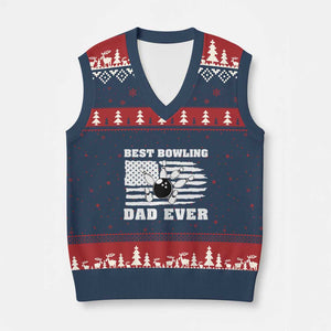 Best Bowling Dad Ever V-Neck Knit Sweater Vest American Flag Patriotic Bowler Gift TS12 Navy Red Print Your Wear