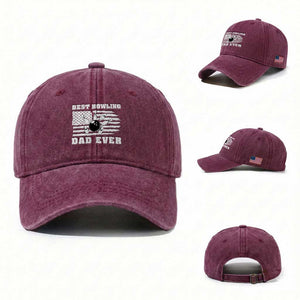 Best Bowling Dad Ever Washed Cotton Baseball Cap American Flag Patriotic Bowler Gift TS12 Washed Cap Universal Fit Burgundy Print Your Wear
