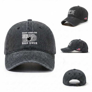 Best Bowling Dad Ever Washed Cotton Baseball Cap American Flag Patriotic Bowler Gift TS12 Washed Cap Universal Fit Dark Gray Print Your Wear