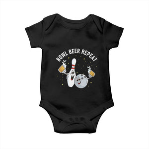 Funny Bowling Beer Lover Gift Baby Onesie Bowl Beer Repeat TS12 Black Print Your Wear