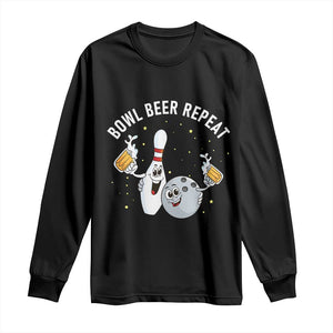 Funny Bowling Beer Lover Gift Long Sleeve Shirt Bowl Beer Repeat TS12 Black Print Your Wear