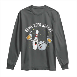 Funny Bowling Beer Lover Gift Long Sleeve Shirt Bowl Beer Repeat TS12 Dark Heather Print Your Wear