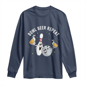 Funny Bowling Beer Lover Gift Long Sleeve Shirt Bowl Beer Repeat TS12 Navy Print Your Wear