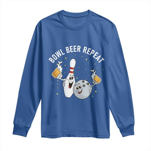 Funny Bowling Beer Lover Gift Long Sleeve Shirt Bowl Beer Repeat TS12 Royal Blue Print Your Wear