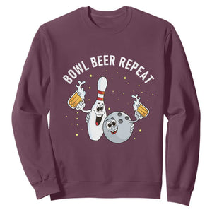 Funny Bowling Beer Lover Gift Sweatshirt Bowl Beer Repeat TS12 Maroon Print Your Wear