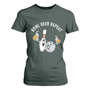 Funny Bowling Beer Lover Gift T Shirt For Women Bowl Beer Repeat TS12 Dark Forest Green Print Your Wear